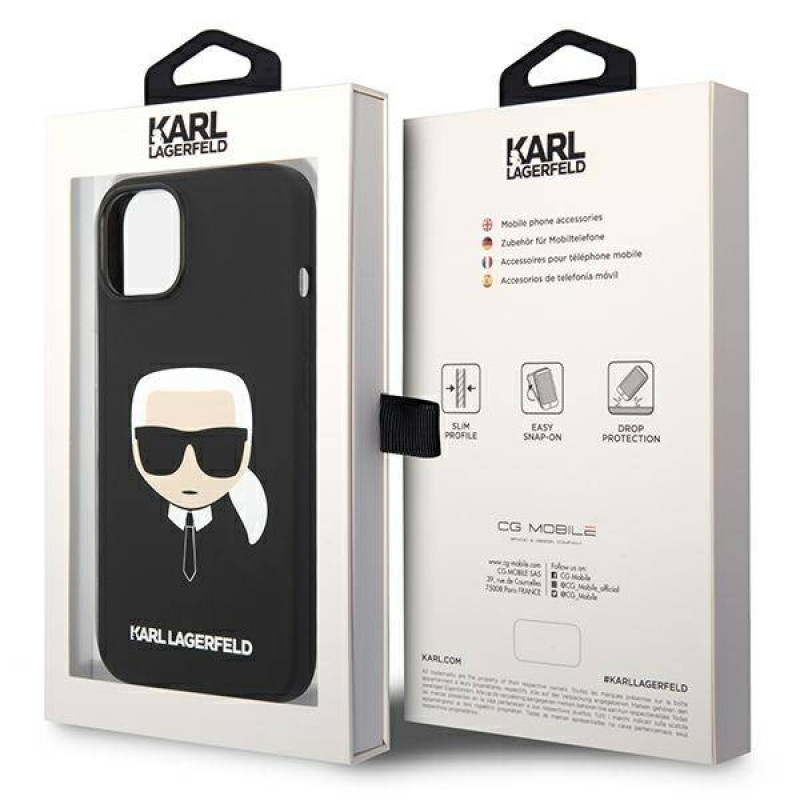 Гръб Karl Lagerfeld Liquid Silicone Гръб Karl Head Case за iPhone 14 Plus - Черен